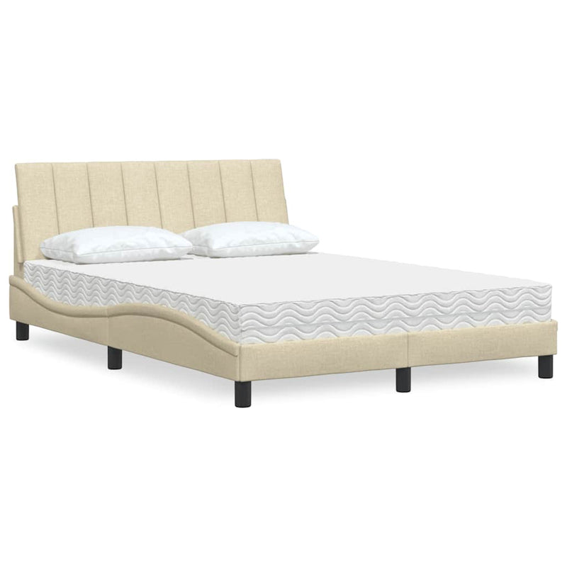 Pat cu saltea, Hanko, crem, 140x200 cm, textil