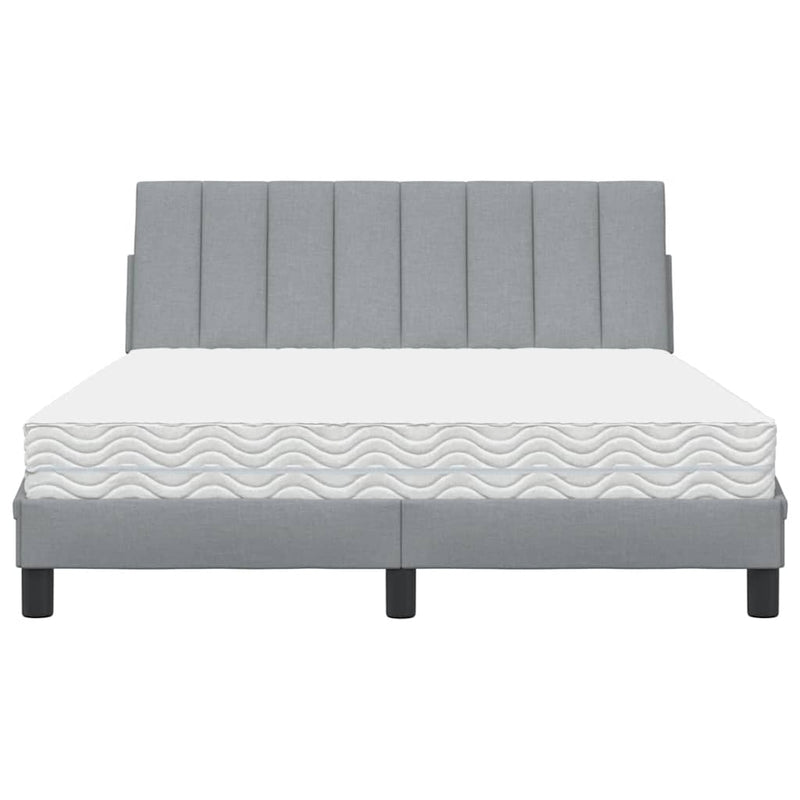 Pat cu saltea, Hanko, gri deschis, 140x200 cm, material textil