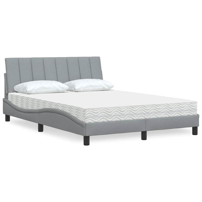 Pat cu saltea, Hanko, gri deschis, 140x200 cm, material textil