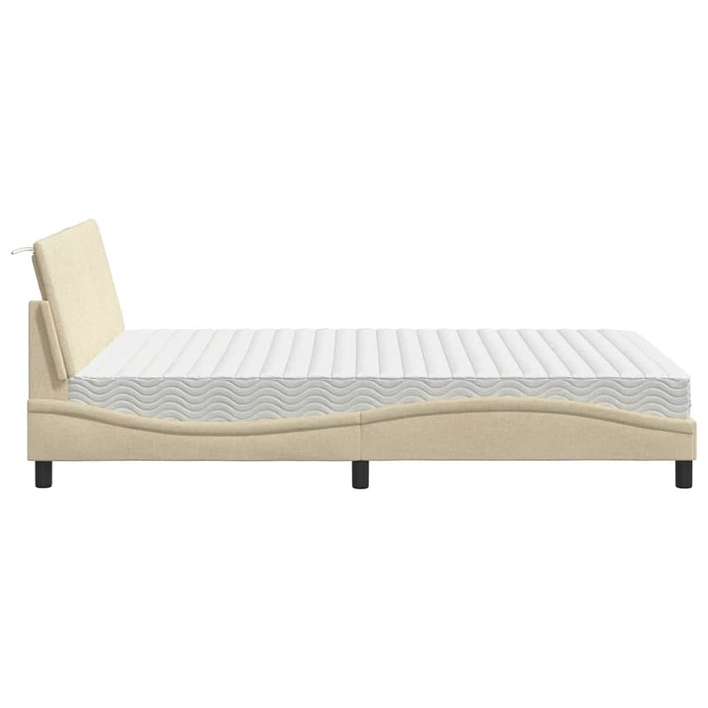 Pat cu saltea, Hanko, crem, 140x200 cm, material textil