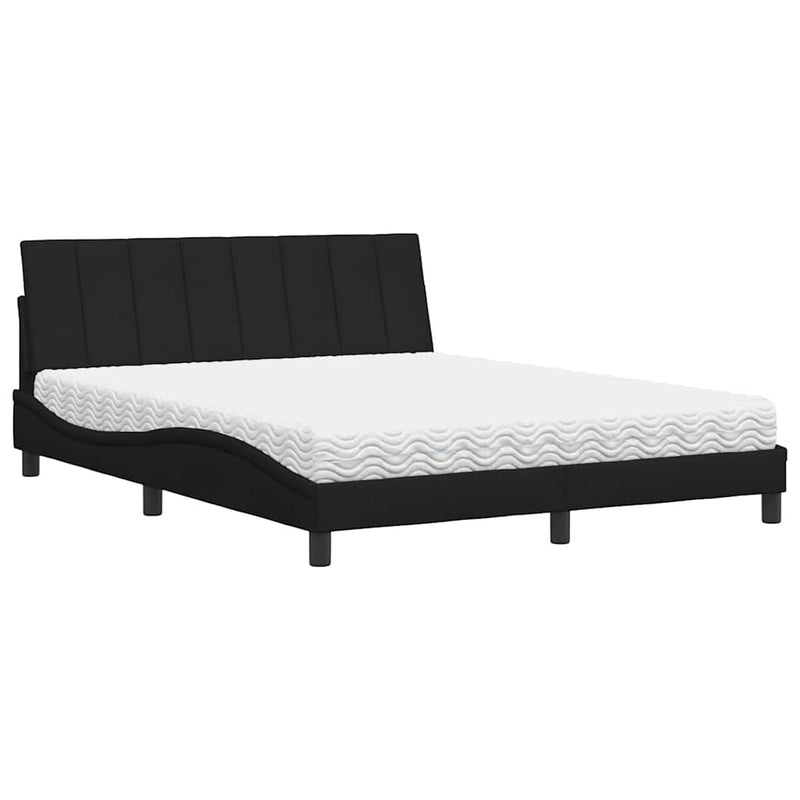 Pat cu saltea, Hanko, negru, 160x200 cm, textil