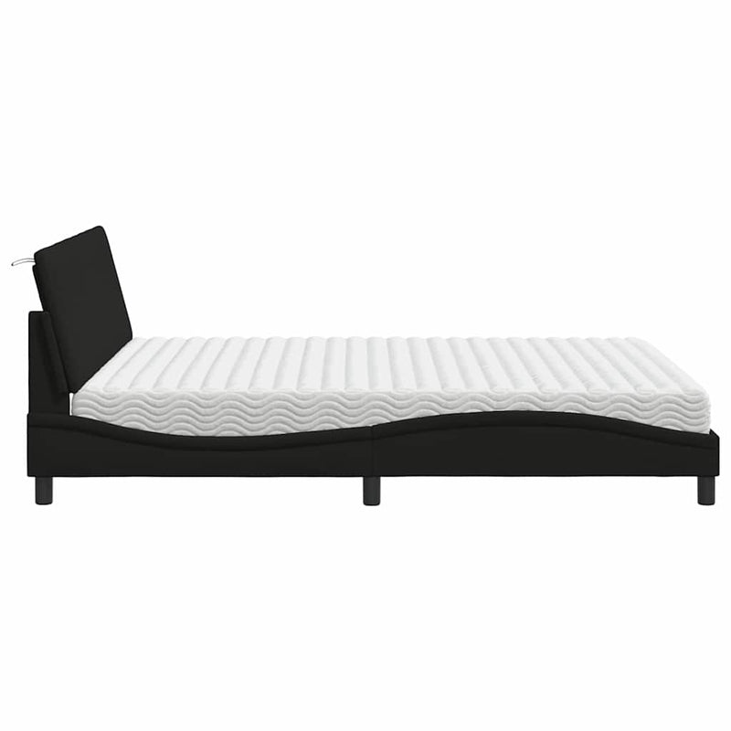 Pat cu saltea, Hanko, negru, 160x200 cm, textil