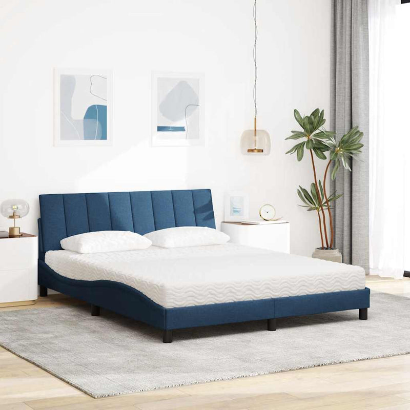 Pat cu saltea, Hanko, albastru, 160x200cm, material textil