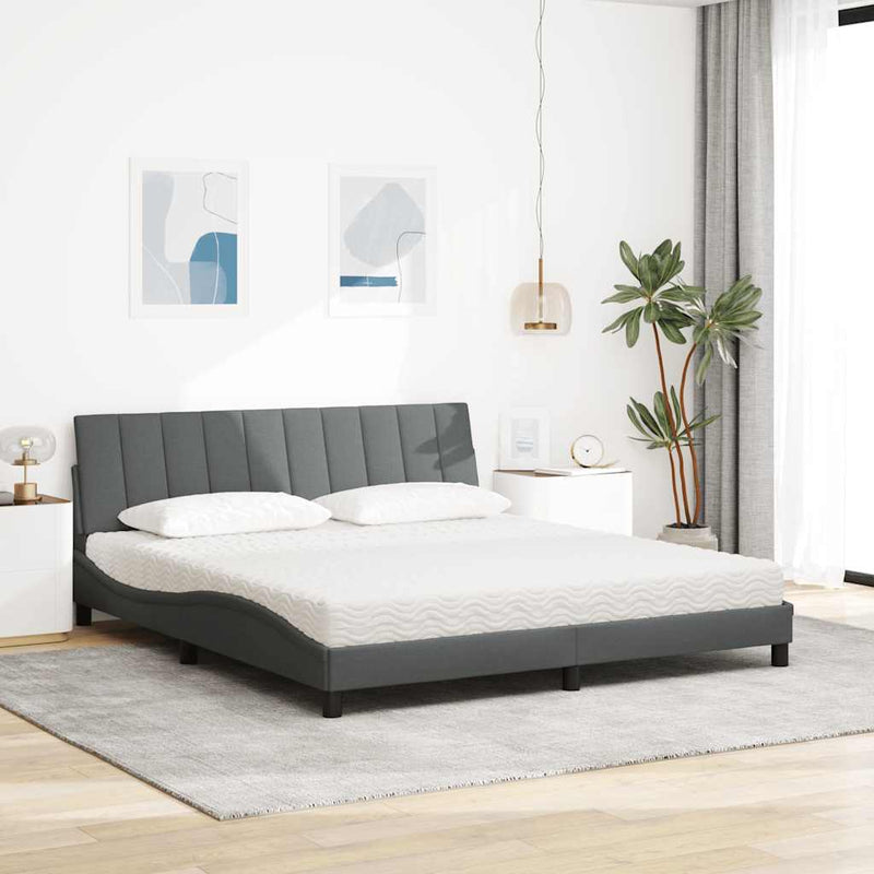 Pat cu saltea, Hanko, gri închis, 180x200 cm, textil