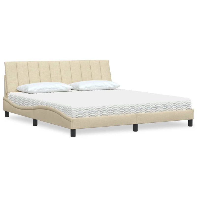 Pat cu saltea, Hanko, crem, 180x200 cm, textil