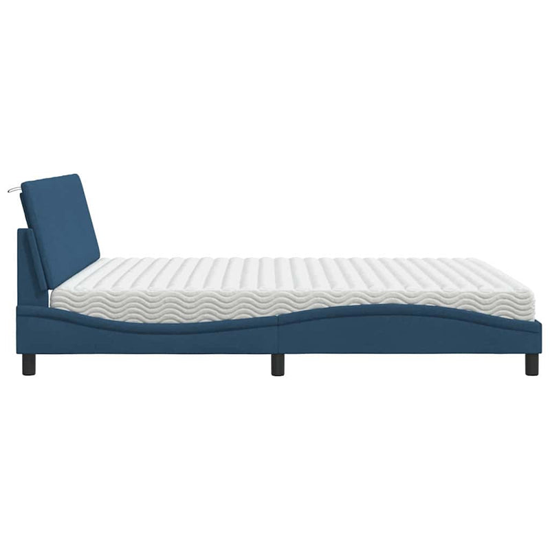 Pat cu saltea, Hanko, albastru, 180x200 cm, material textil