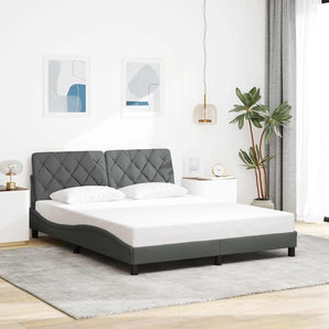 Cadru de pat fără saltea, gri închis, 160x200 cm, textil