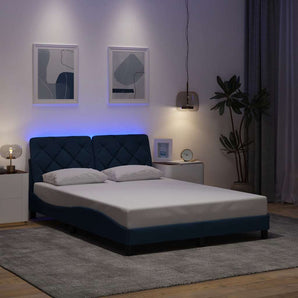 Cadru de pat cu LED fără saltea Albastru 140x200 cm țesătură