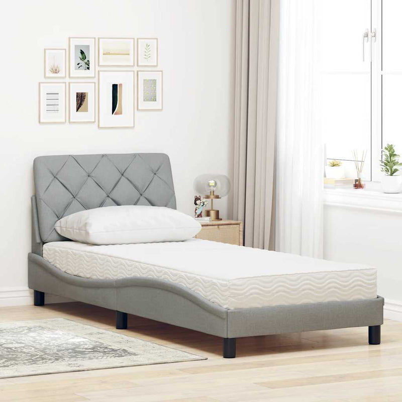 Pat cu saltea, gri deschis, 80x200 cm, textil