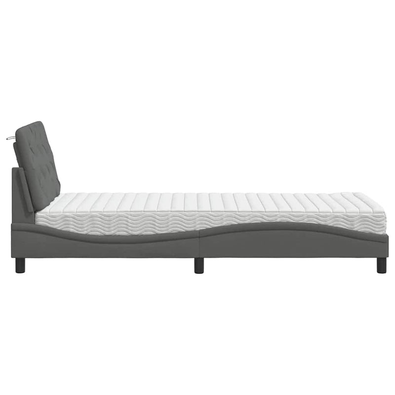 Pat cu saltea, gri închis, 80x200 cm, textil
