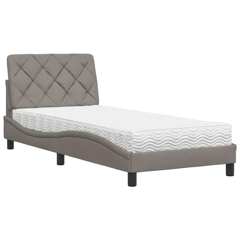 Pat cu saltea, gri taupe, 80x200 cm, textil