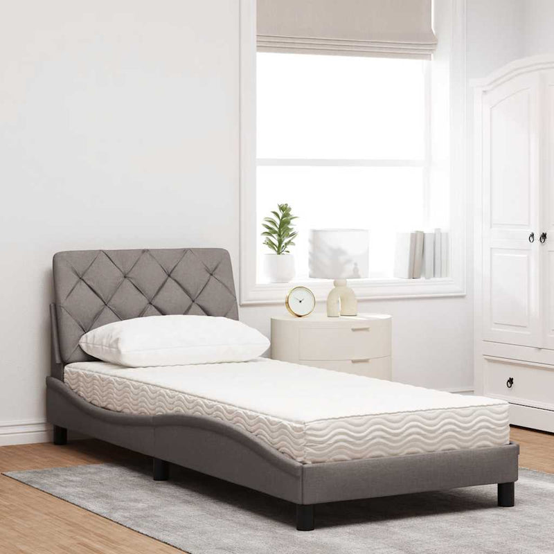 Pat cu saltea, gri taupe, 80x200 cm, textil