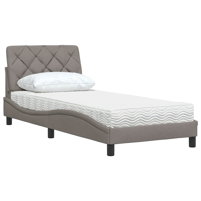 Pat cu saltea, gri taupe, 80x200 cm, textil