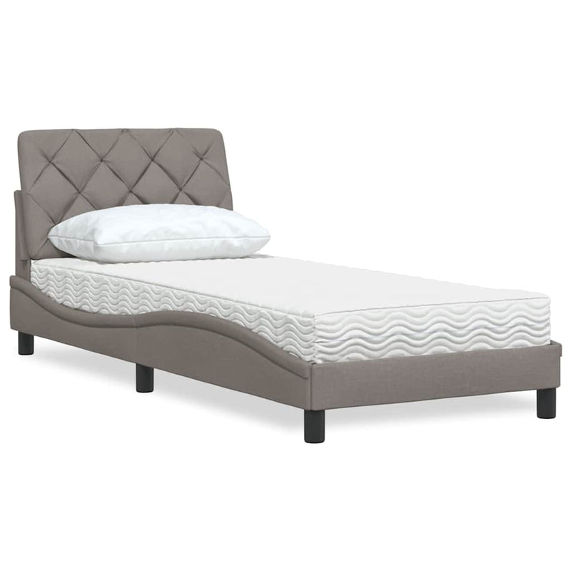 Pat cu saltea, gri taupe, 80x200 cm, textil