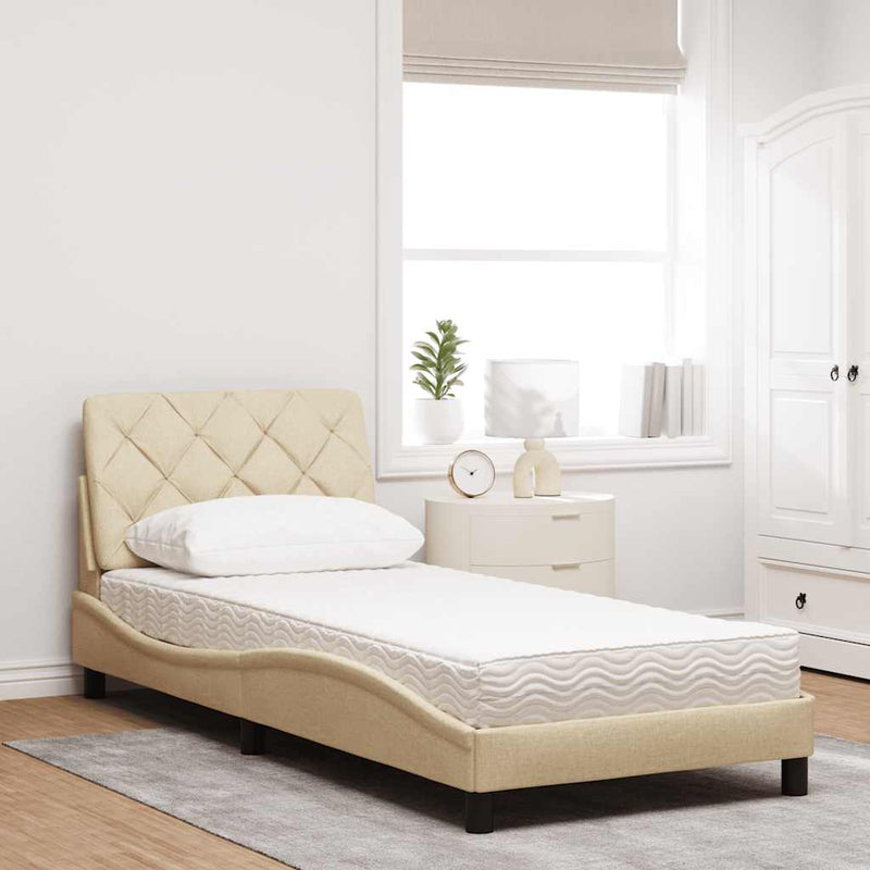 Pat cu saltea, crem, 80x200 cm, textil