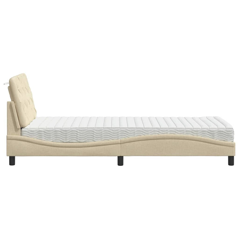 Pat cu saltea, crem, 80x200 cm, textil