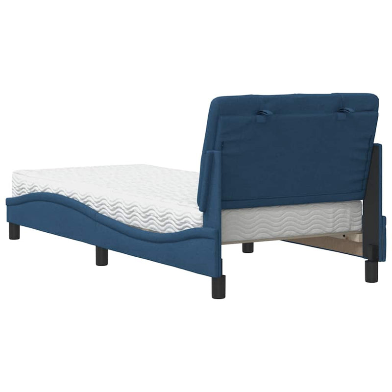 Pat cu saltea, albastru, 80x200 cm, textil