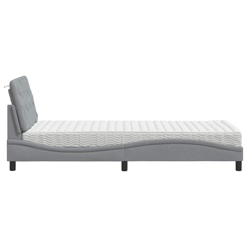 Pat cu saltea, gri deschis, 90x190 cm, textil