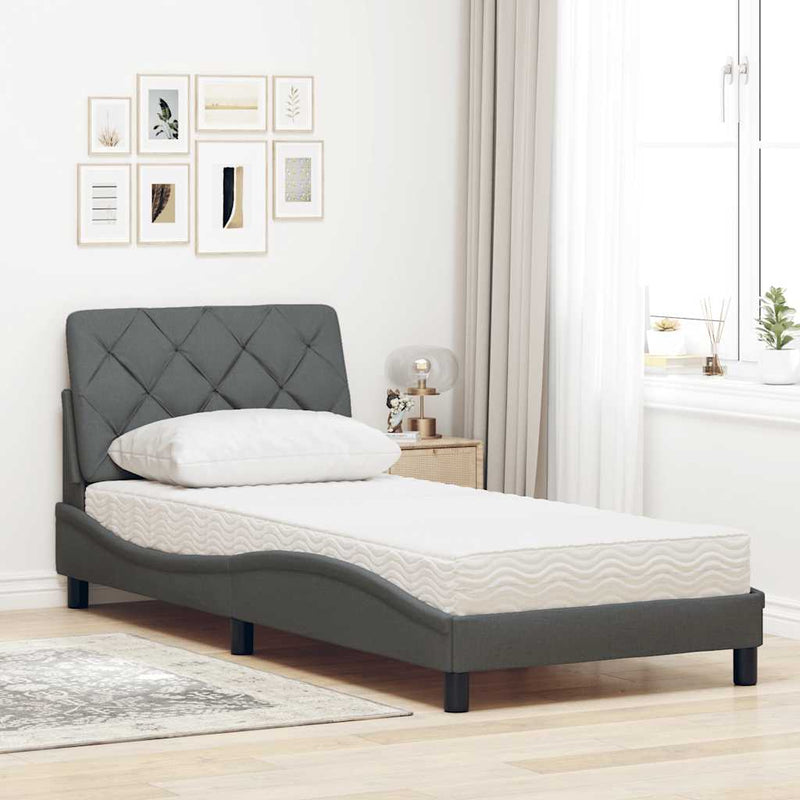 Pat cu saltea, gri închis, 90x190 cm, textil