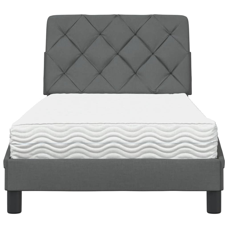 Pat cu saltea, gri închis, 90x190 cm, textil