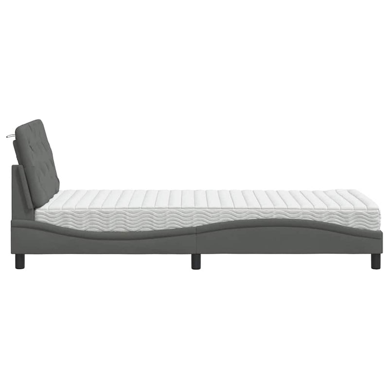 Pat cu saltea, gri închis, 90x190 cm, textil