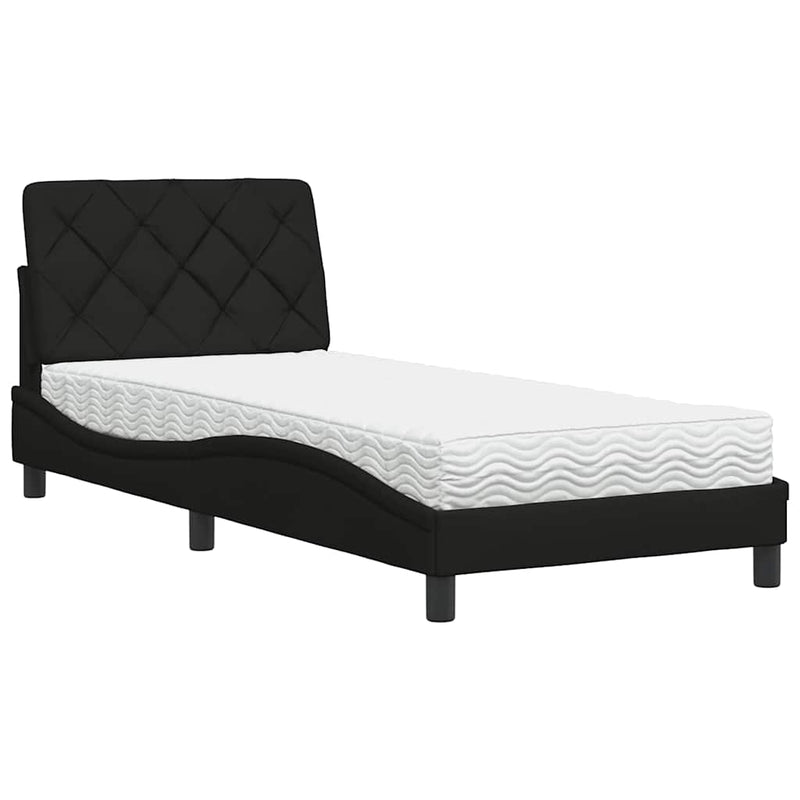 Pat cu saltea, negru, 90x190 cm, textil