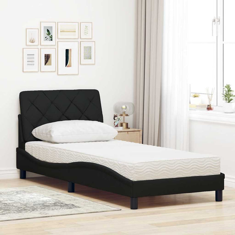 Pat cu saltea, negru, 90x190 cm, textil