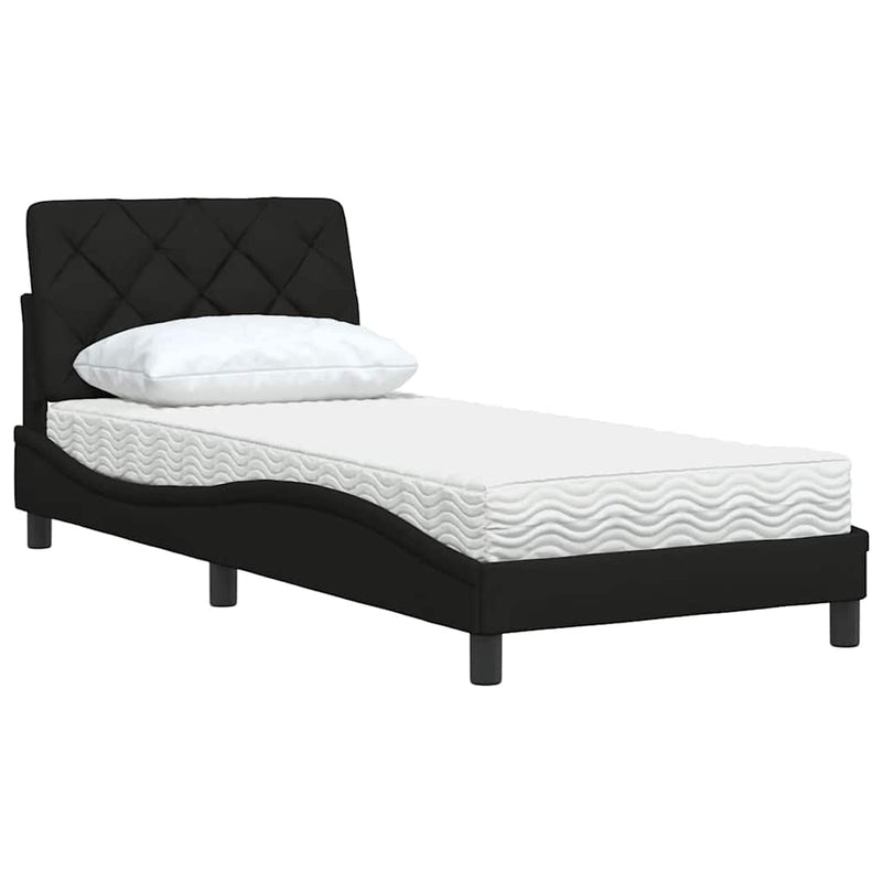 Pat cu saltea, negru, 90x190 cm, textil
