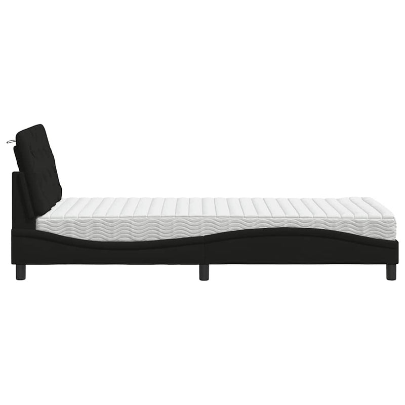 Pat cu saltea, negru, 90x190 cm, textil