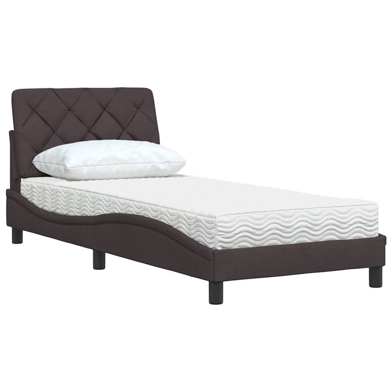 Pat cu saltea, maro închis, 90x190 cm, textil