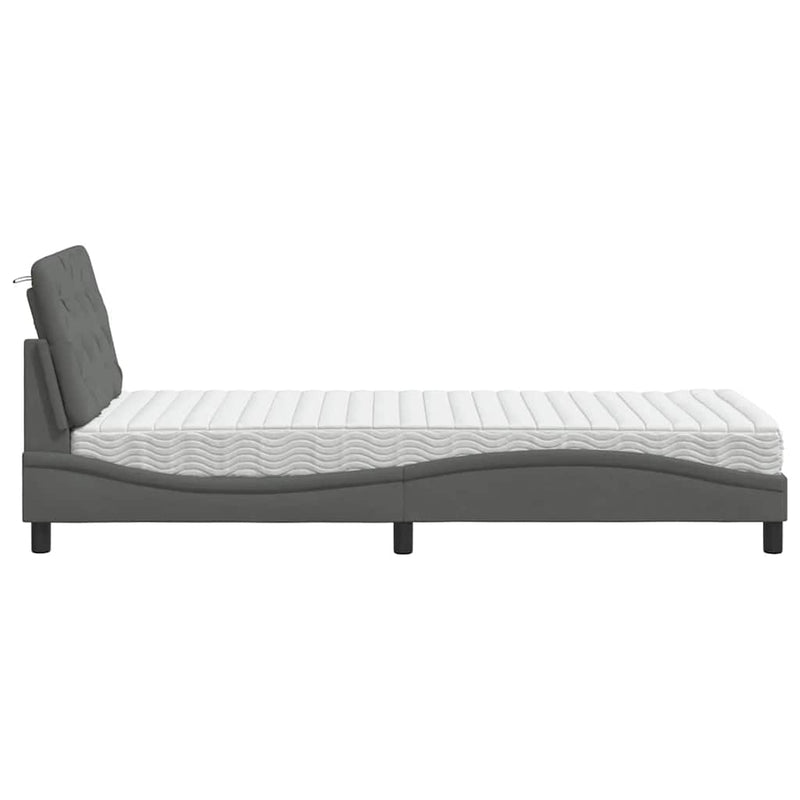 Pat cu saltea, gri închis, 90x200 cm, textil