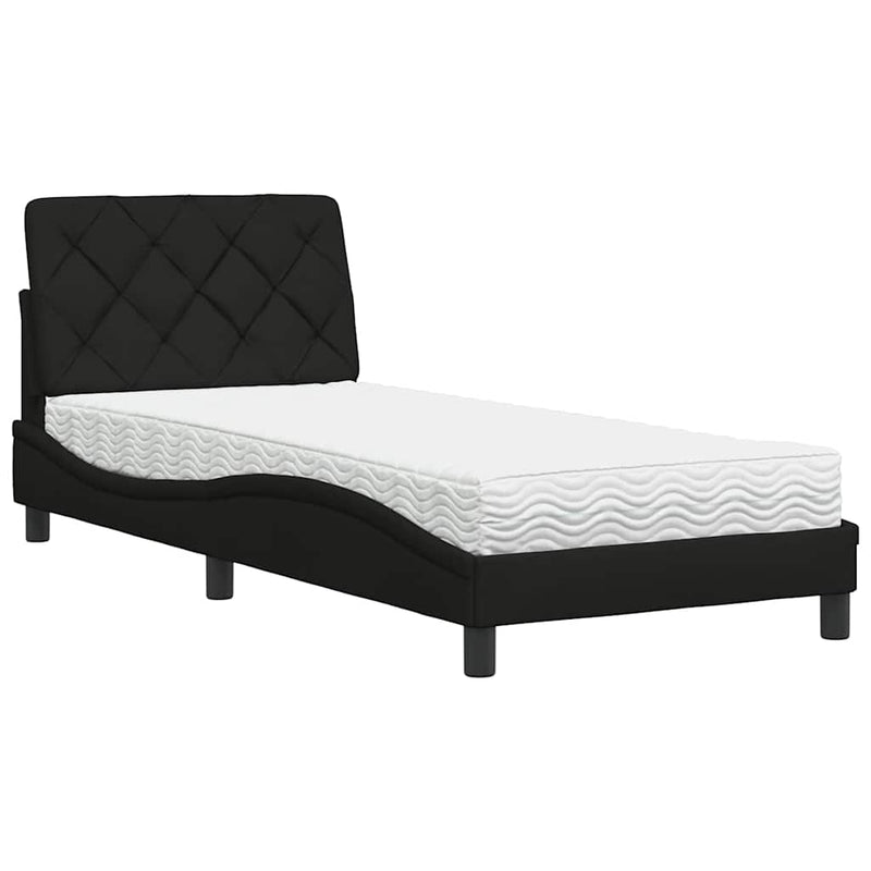 Pat cu saltea, negru, 90x200 cm, textil