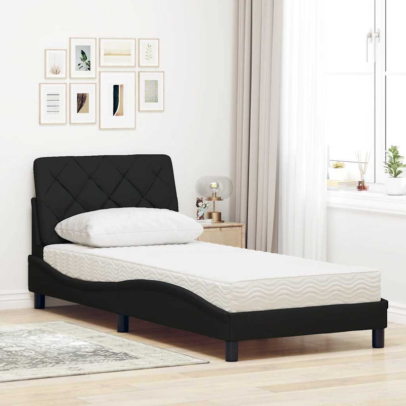 Pat cu saltea, negru, 90x200 cm, textil