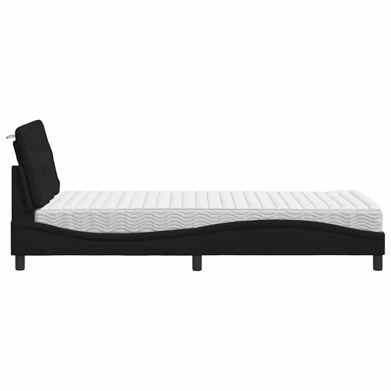 Pat cu saltea, negru, 90x200 cm, textil
