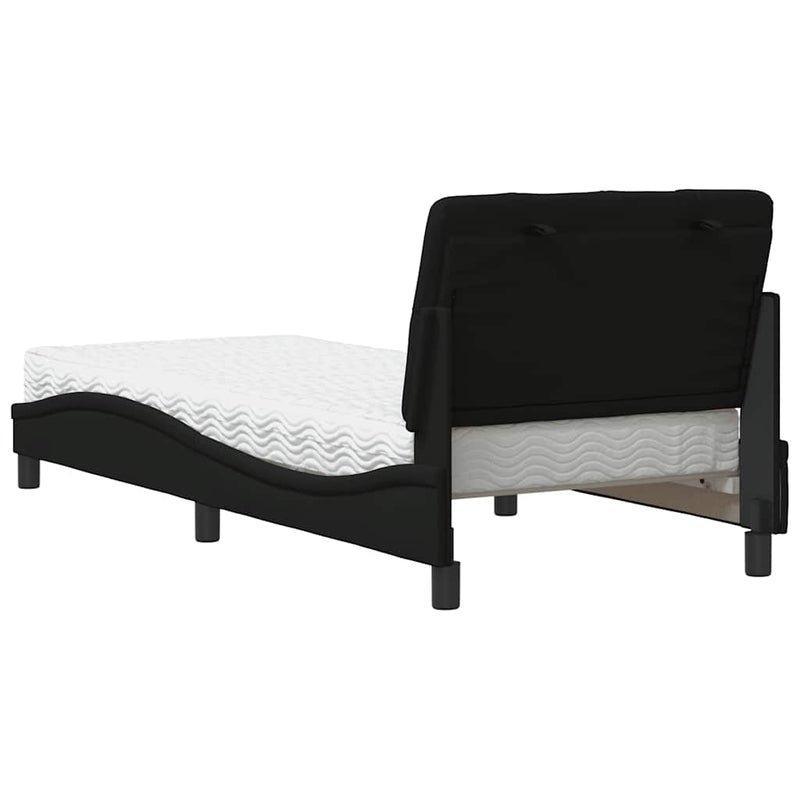 Pat cu saltea, negru, 90x200 cm, textil