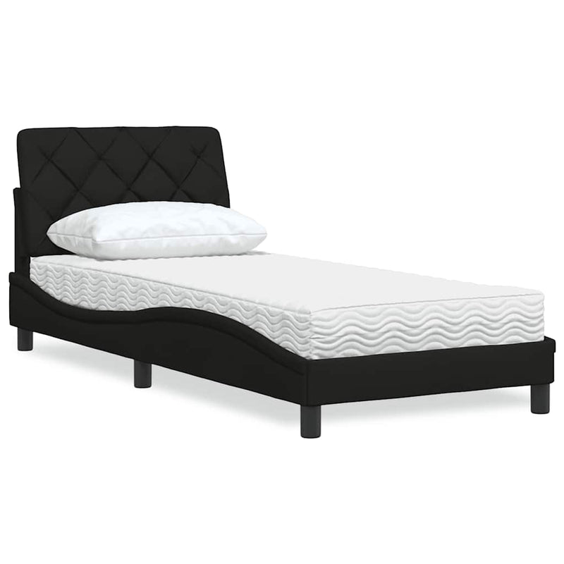 Pat cu saltea, negru, 90x200 cm, textil