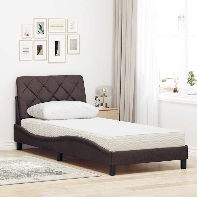 Pat cu saltea, maro închis, 90x200 cm, textil