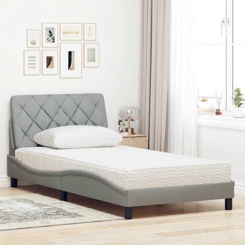 Pat cu saltea, gri deschis, 100x200 cm, textil