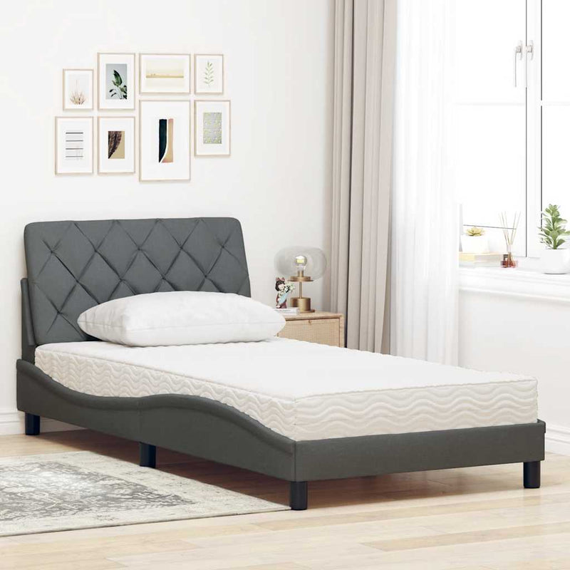 Pat cu saltea, gri închis, 100x200 cm, textil