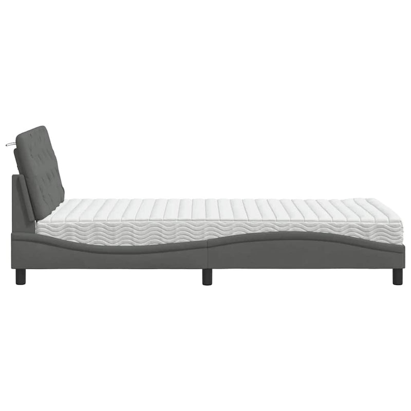 Pat cu saltea, gri închis, 100x200 cm, textil