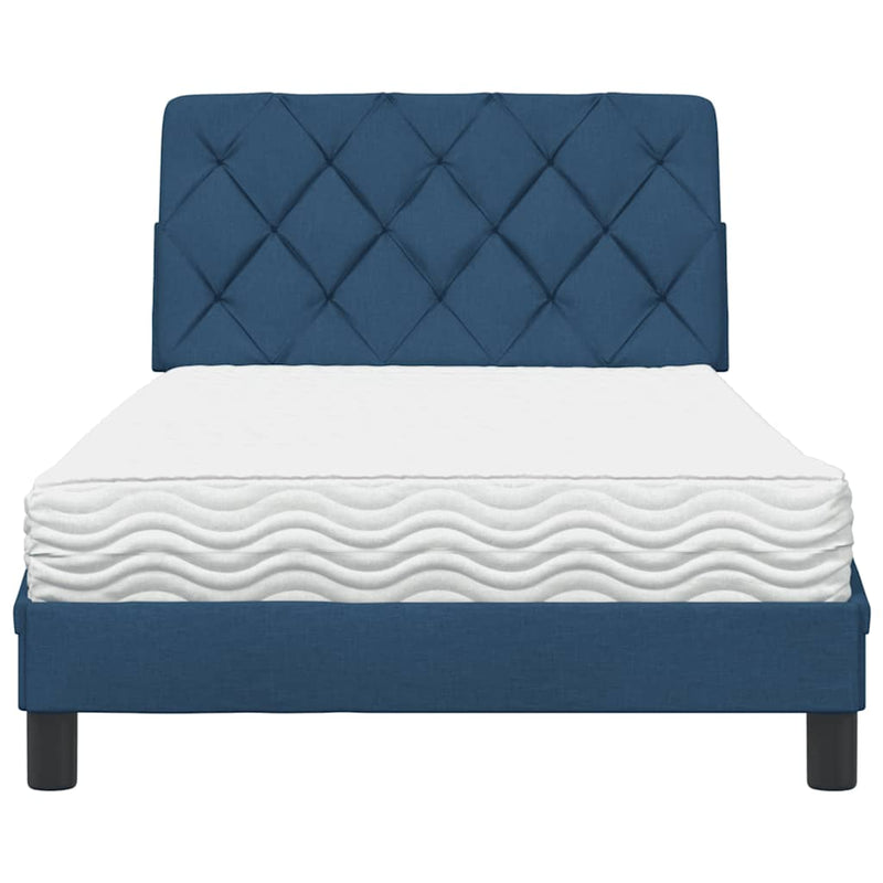 Pat cu saltea, albastru, 100x200 cm, textil