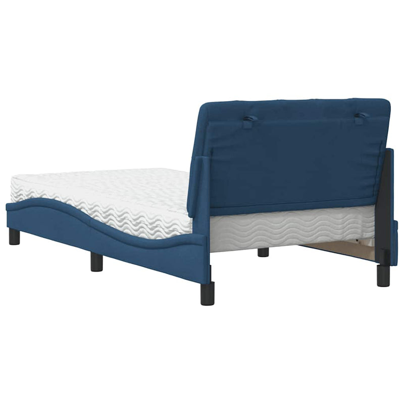 Pat cu saltea, albastru, 100x200 cm, textil