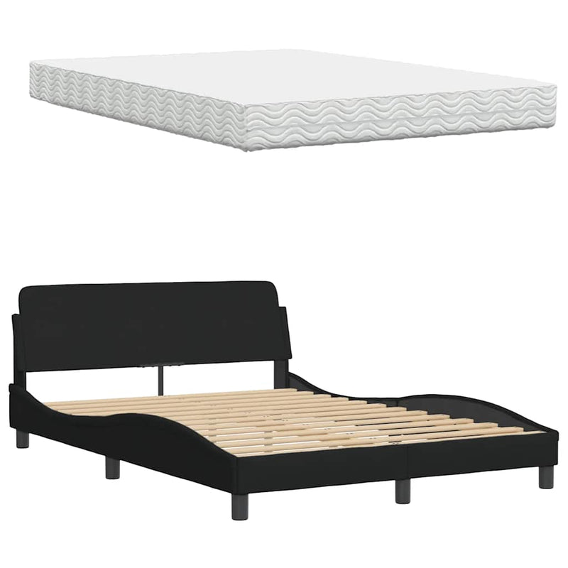 Pat cu saltea, negru, 120x200 cm, textil