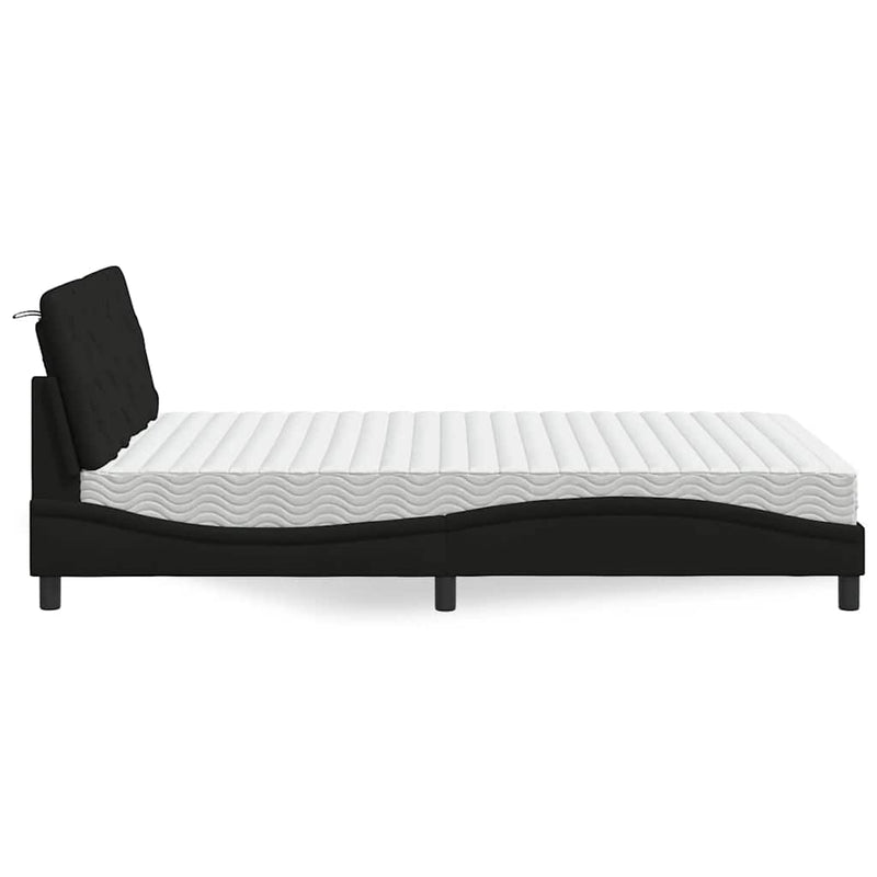 Pat cu saltea, negru, 140x190 cm, textil