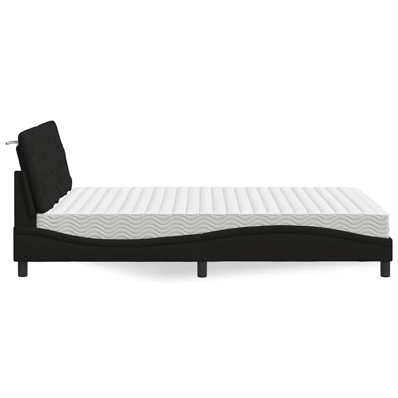 Pat cu saltea, negru, 140x200 cm, textil
