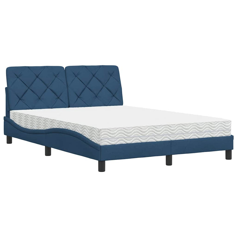 Pat cu saltea, albastru, 140x200cm, material textil