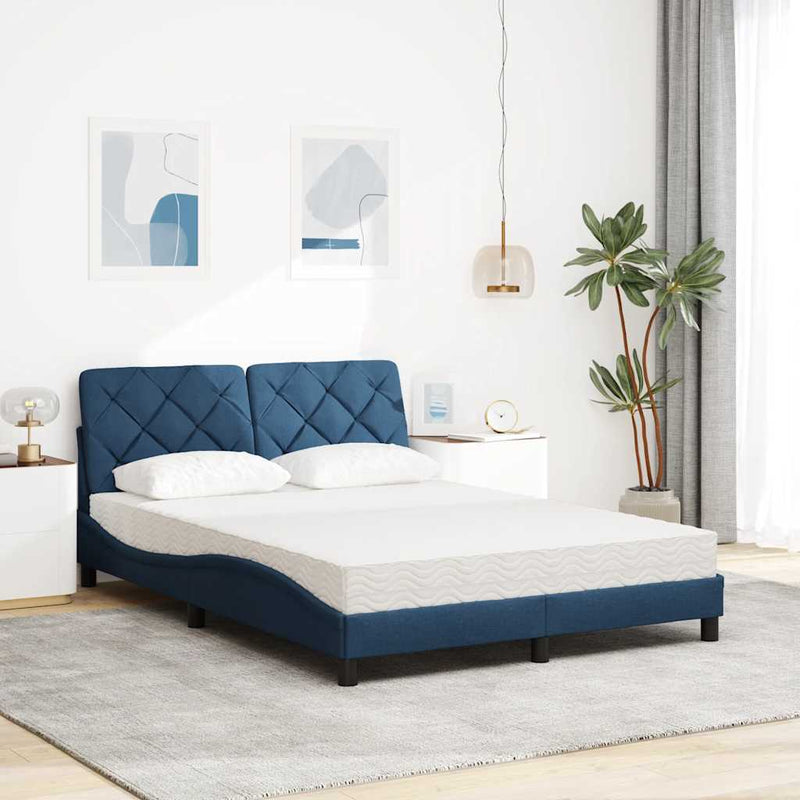 Pat cu saltea, albastru, 140x200cm, material textil