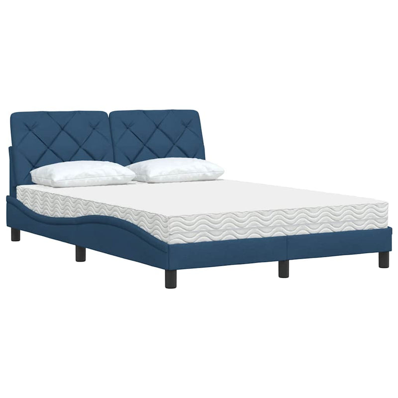 Pat cu saltea, albastru, 140x200cm, material textil