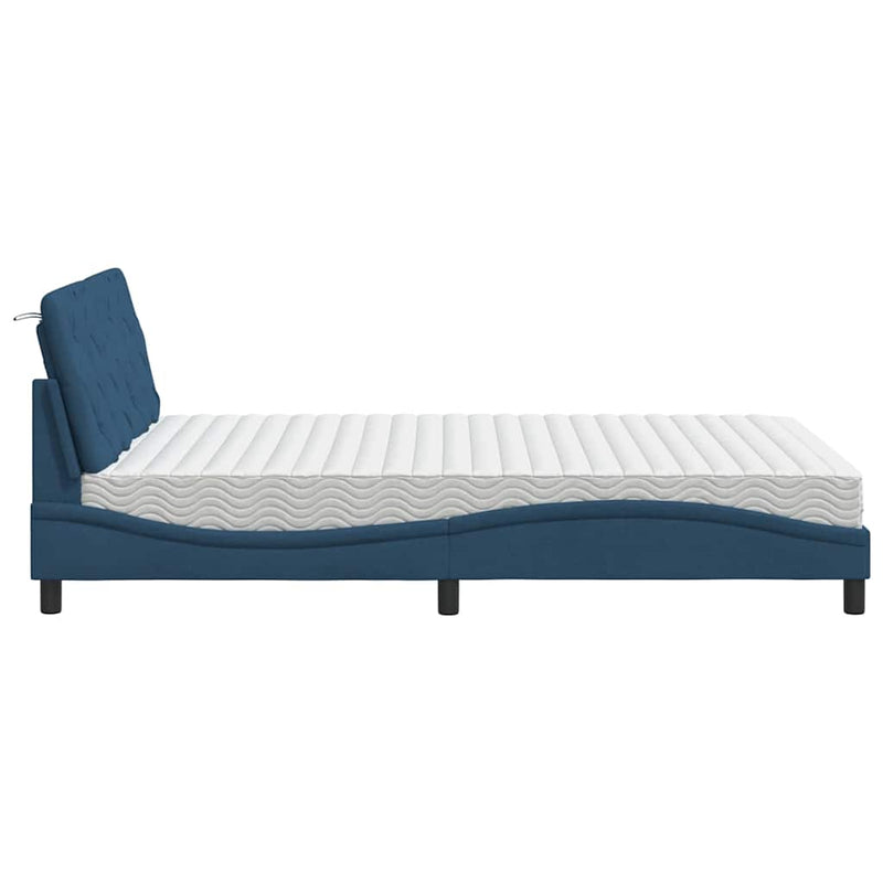Pat cu saltea, albastru, 140x200cm, material textil