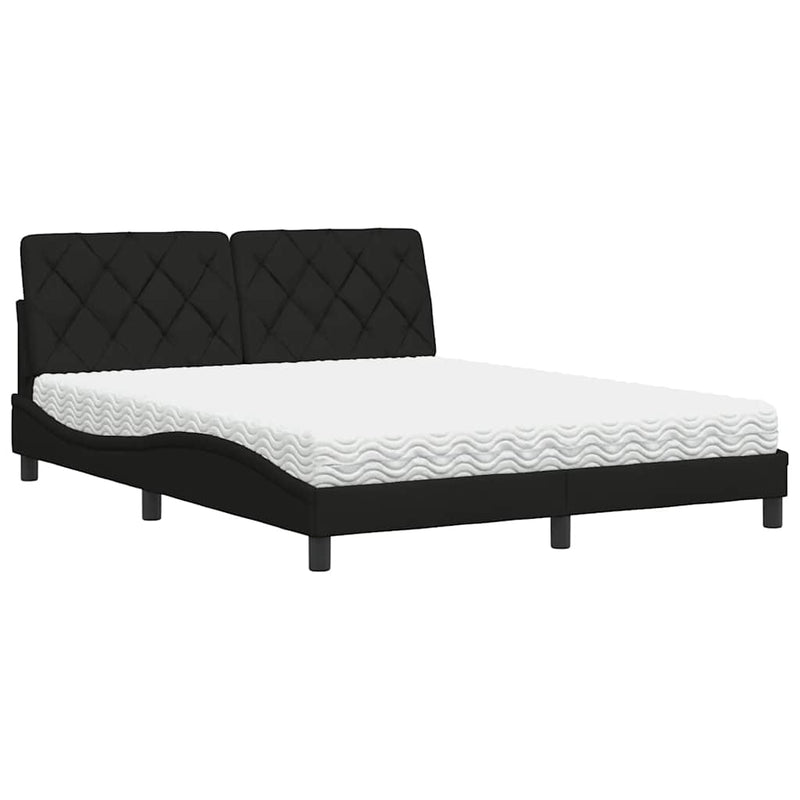 Pat cu saltea, negru, 160x200 cm, textil